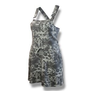 Full Circle White Grey Acid Wash Overall Romper Soft Knit Mini Skirt Jumpsuit XL